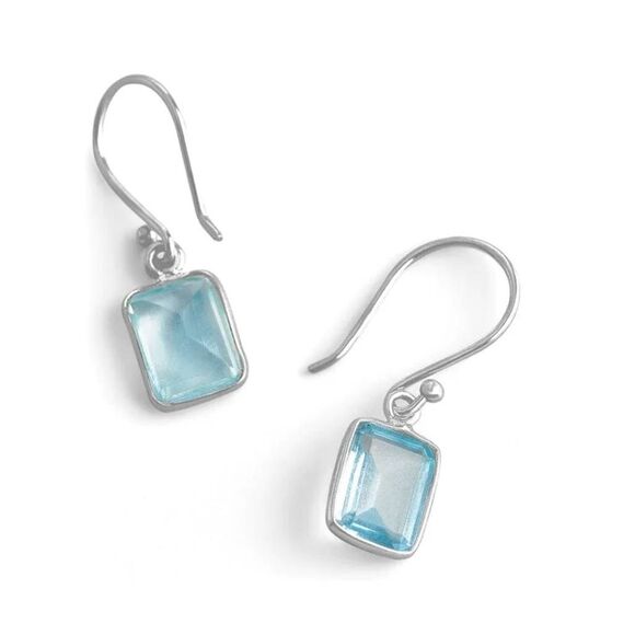 Pretty 2 Carat Emerald Cut & Faceted Blue Topaz Dangle Earrings - Picture 2 of 5
